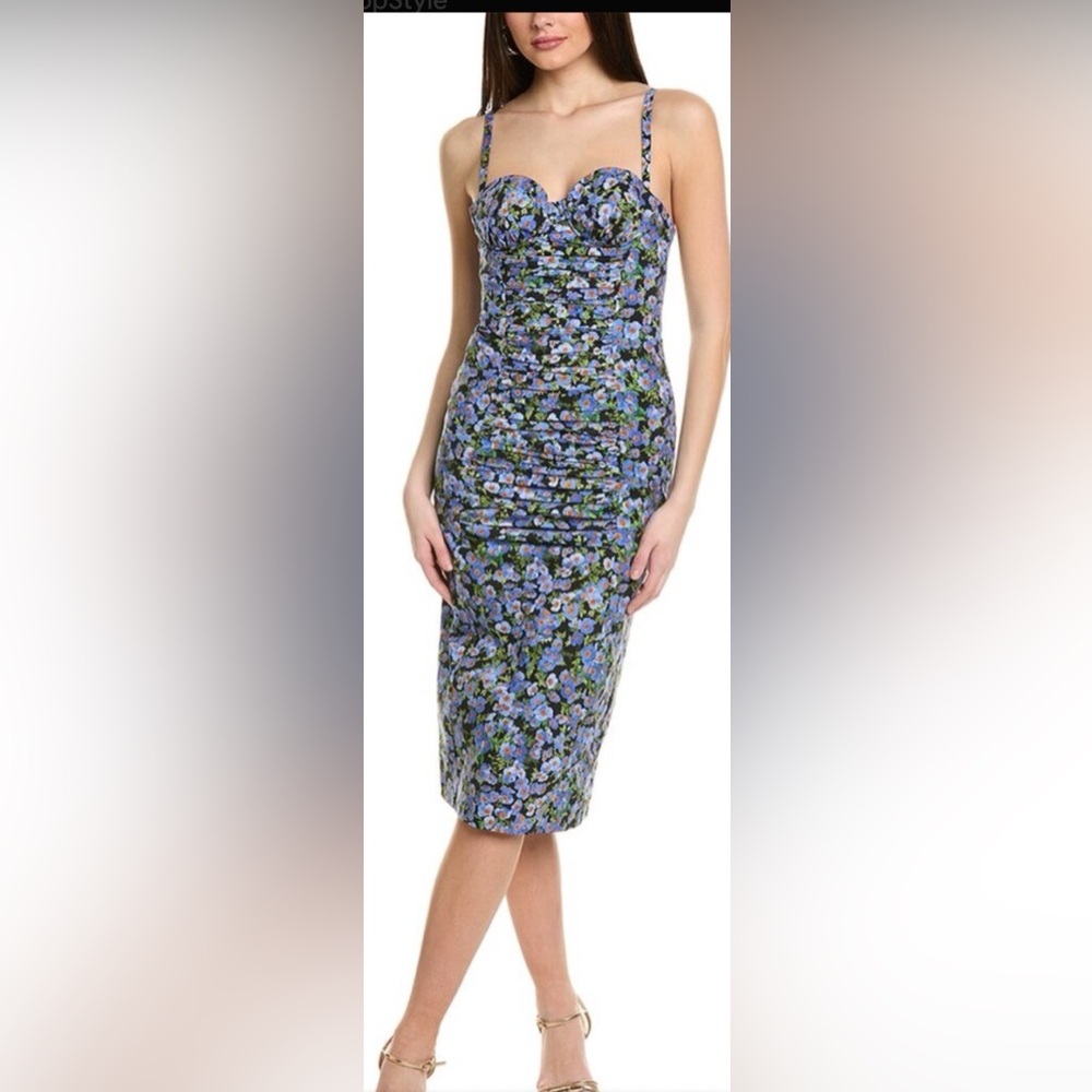 Carolina Herrera Blue and Green Floral Dress - Picture 7 of 14